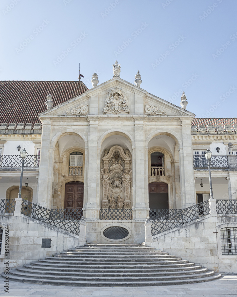 Entrance to the Coimbra University. The University of Coimbra established in 1290, it is one of the oldest universities in continuous operation in the world, the oldest university of Portugal.