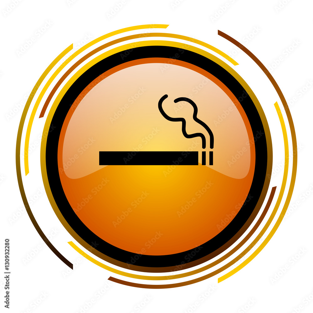 Cigarette sign vector icon. Modern design round orange button isolated on white square background for web and application designers in eps10. Cigarette sign vector icon. Modern design round orange button isolated on white square background for web and application designers in eps10.