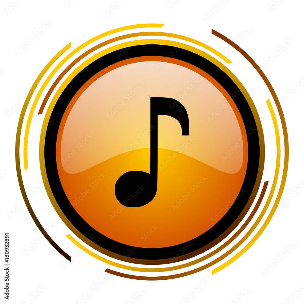 Music sign vector icon. Modern design round orange button isolated on white square background for web and application designers in eps10. Music sign vector icon. Modern design round orange button isolated on white square background for web and application designers in eps10.