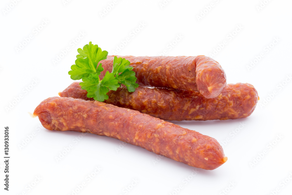Smoked sausage salami isolated on a white background. Smoked sausage salami isolated on a white background.