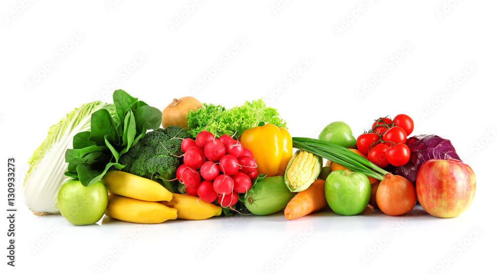 Collection of fruits and vegetables on white background Collection of fruits and vegetables on white background