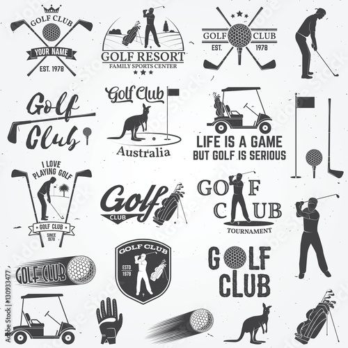 Set of Golf club concept with golfer silhouette.