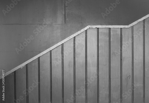 Profile view of metal sided stairs in black and white