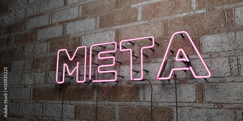 Foto META - Glowing Neon Sign on stonework wall - 3D rendered royalty free stock illustration