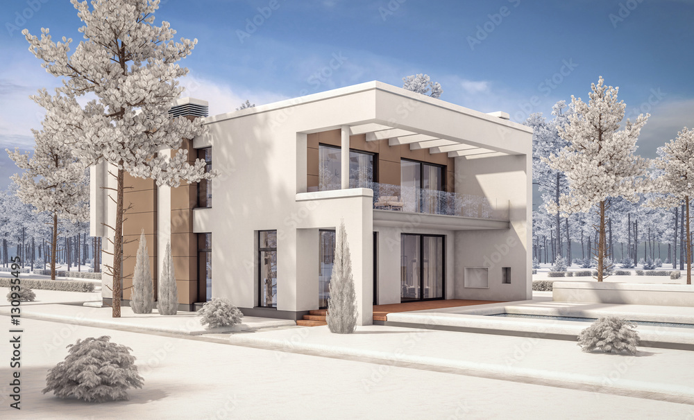 3d rendering of modern winter house 3d rendering of modern winter house