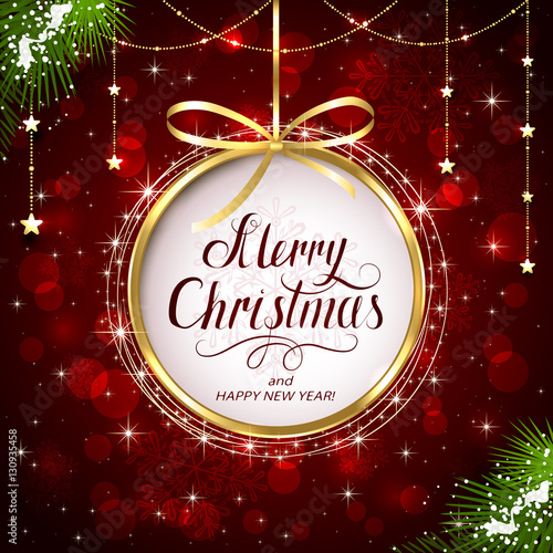 Christmas greeting on red shiny background