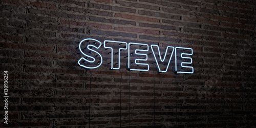 STEVE -Realistic Neon Sign on Brick Wall background - 3D rendered royalty free stock image. Can be used for online banner ads and direct mailers..