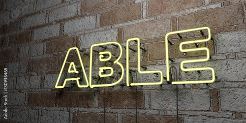 Obraz na plátne ABLE - Glowing Neon Sign on stonework wall - 3D rendered royalty free stock illustration