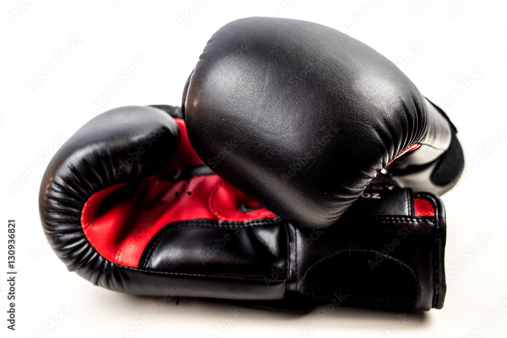 Black and Red Boxing Gloves on white background