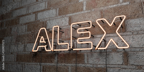 ALEX - Glowing Neon Sign on stonework wall - 3D rendered royalty free stock illustration.  Can be used for online banner ads and direct mailers.. photo
