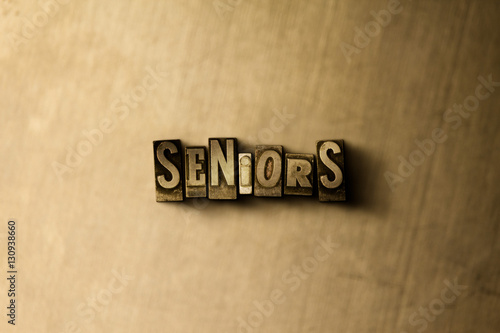 SENIORS - close-up of grungy vintage typeset word on metal backdrop. Royalty free stock - 3D rendered stock image. Can be used for online banner ads and direct mail.