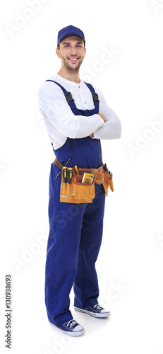 Plumber with tool belt and ...