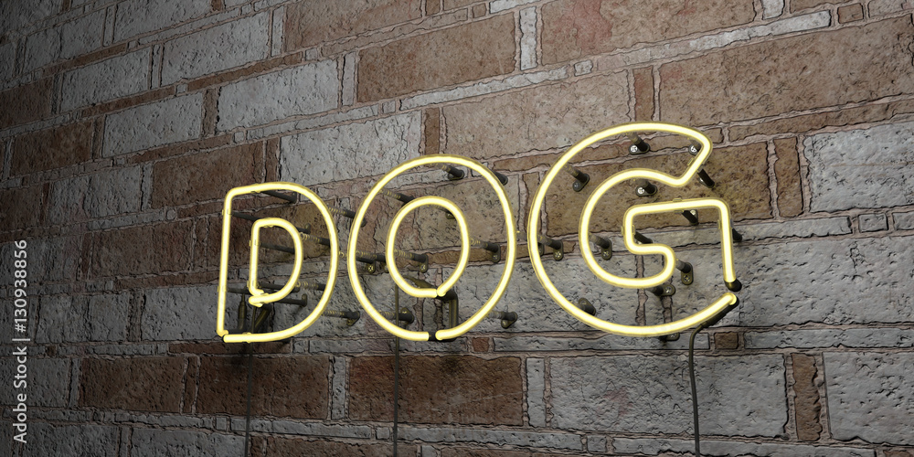 DOG - Glowing Neon Sign on stonework wall - 3D rendered royalty free stock illustration. Can be used for online banner ads and direct mailers.. DOG - Glowing Neon Sign on stonework wall - 3D rendered royalty free stock illustration. Can be used for online banner ads and direct mailers..