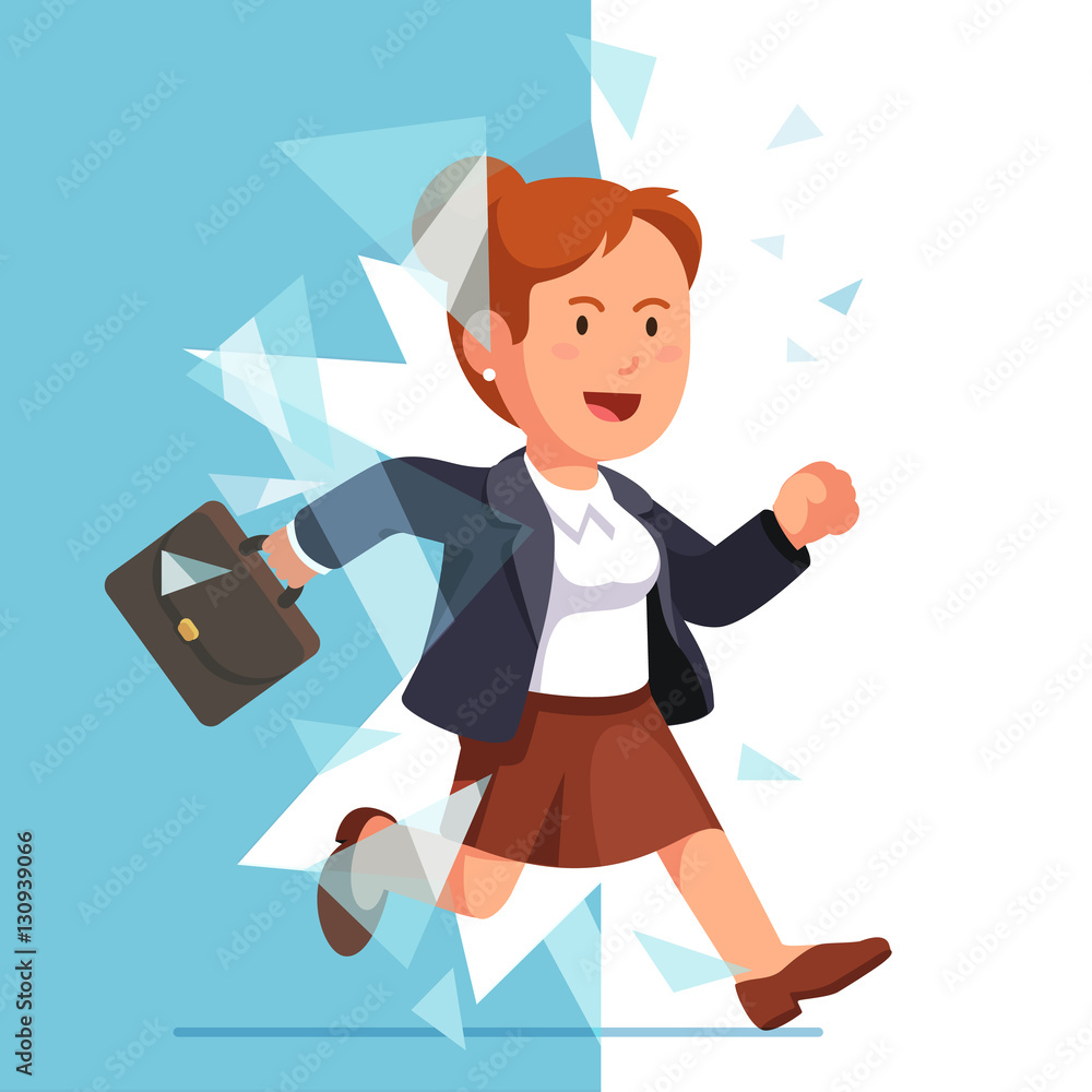 Business woman breaking through glass wall Business woman breaking through glass wall
