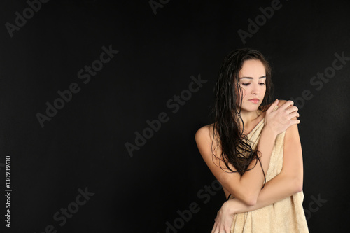 Wallpaper Mural Young beautiful woman in towel after shower Torontodigital.ca