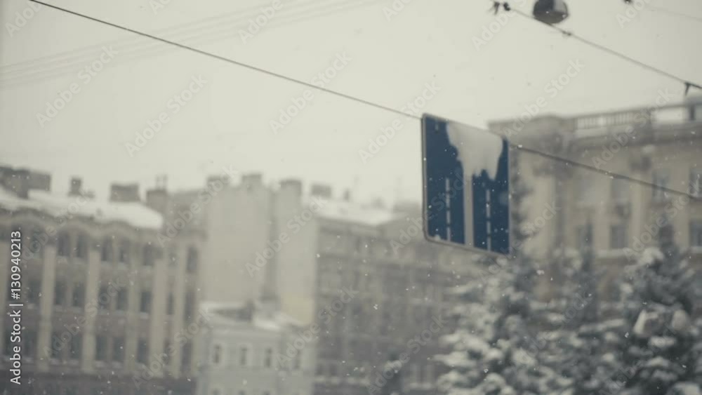 Road signs In Snowfall slow motion Road signs In Snowfall slow motion