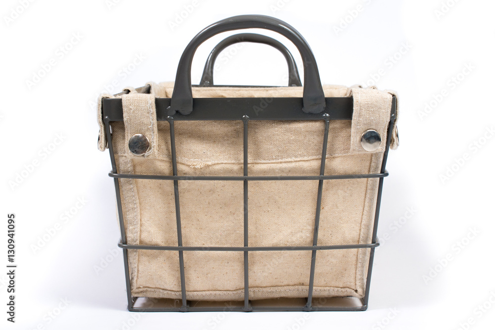 Metal Wire Basket with Cloth Interior and Handles Front View Metal Wire Basket with Cloth Interior and Handles Front View