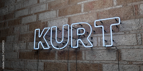 KURT - Glowing Neon Sign on stonework wall - 3D rendered royalty free stock illustration.  Can be used for online banner ads and direct mailers.. photo