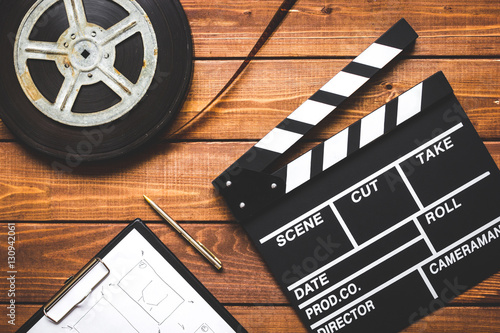 Принти на полотні Work screenwriter on wooden background top view