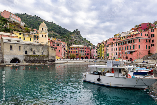 Small fishing port of Vernazza town at Cinque Terre national park in Liguria, Italy #130946413