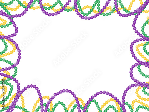 Mardi Gras beads frame, isolated on white background. Vector illustration