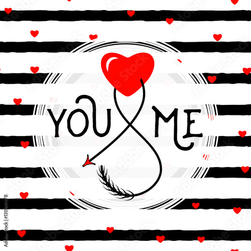Vector illustration of typography text sign you and me with heart