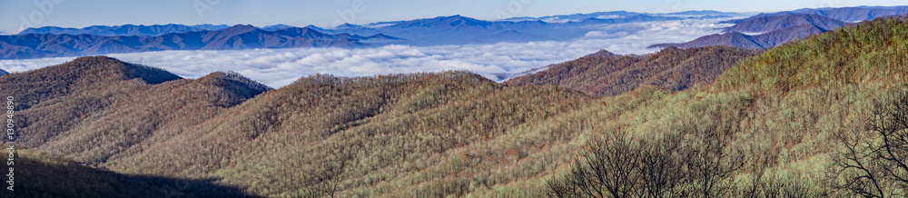 A panoramic view from the Blue Ridge Parkway, near Great Smoky Mountains National Park A panoramic view from the Blue Ridge Parkway, near Great Smoky Mountains National Park
