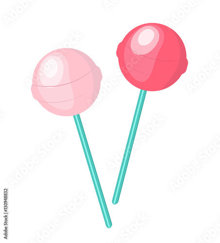 Cute, pink candy lollipop icon, flat design. Isolated on white background. Vector illustration, clip art
