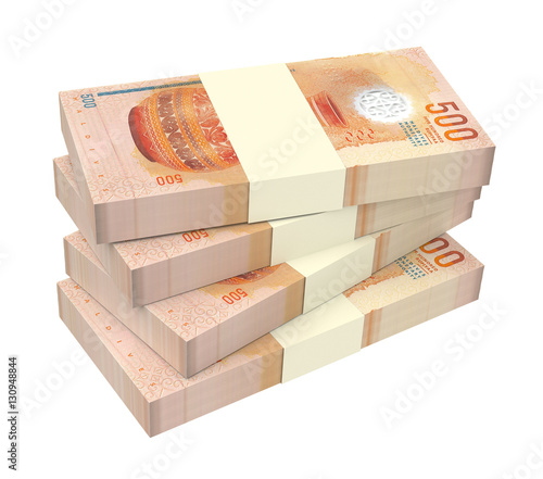 Maldivian rufiyaa bills isolated on white background. 3D illustration.