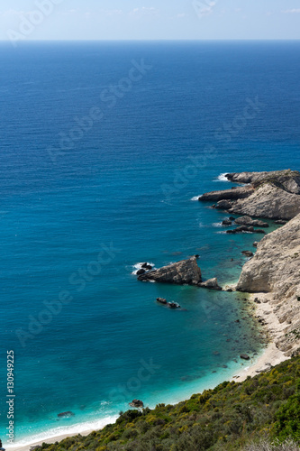 Rocks and blue waters near Petani Beach, Kefalonia, Ionian Islands, Greece