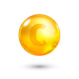 Vitamin C glitter gold icon. Vector illustration.