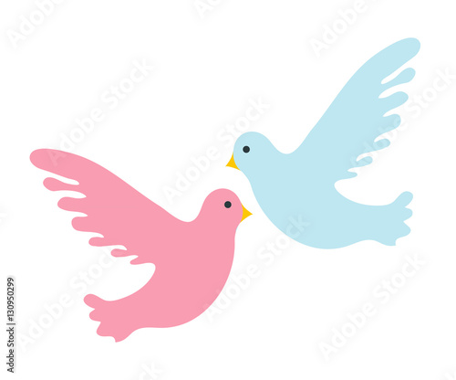 Couple pigeons icon, flat design. Isolated on white background. Vector illustration, clip art