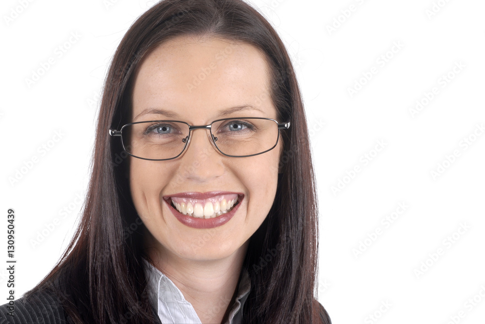 Female lawyer secretary receptionist or young professional woman wearing suit and glasses looking at camera isolated on white background photo Female lawyer secretary receptionist or young professional woman wearing suit and glasses looking at camera isolated on white background photo