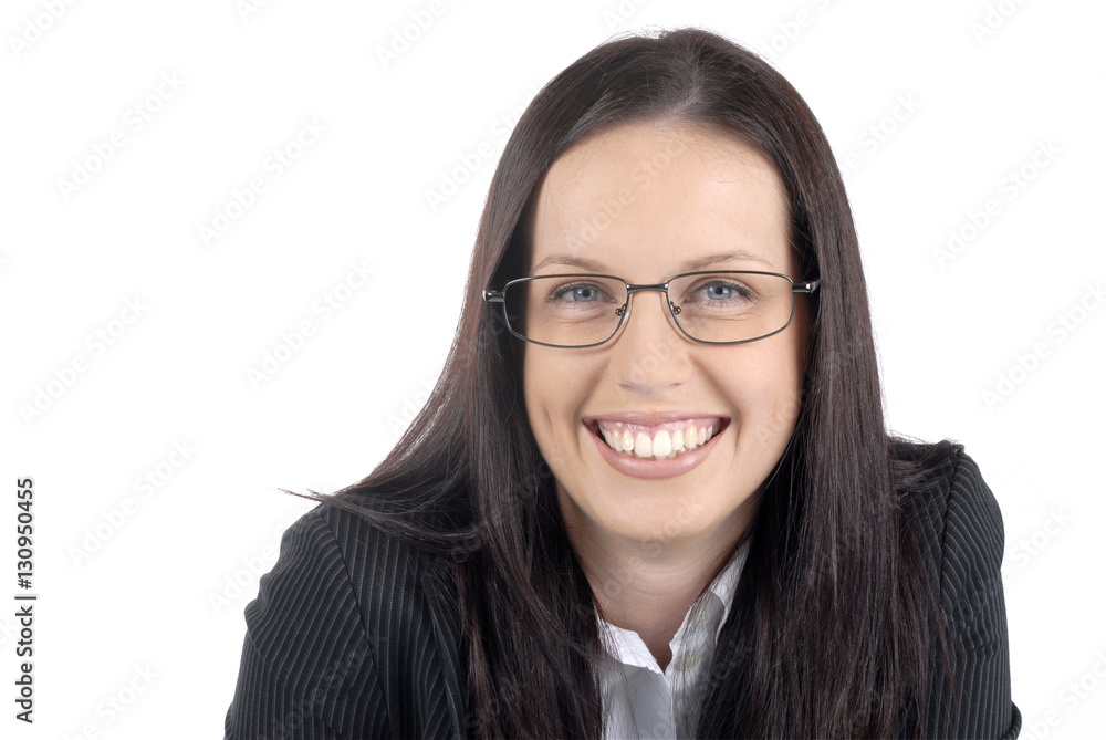 Female lawyer secretary receptionist or young professional woman wearing suit and glasses looking at camera isolated on white background photo Female lawyer secretary receptionist or young professional woman wearing suit and glasses looking at camera isolated on white background photo