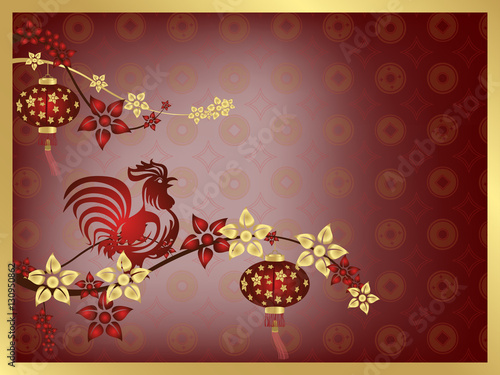 Happy New Year 2017 background on the Chinese calendar. Rooster symbol of the Chinese New Year. It can be used as a poster, postcard, a desktop background, a design element in your Projects. Vector.