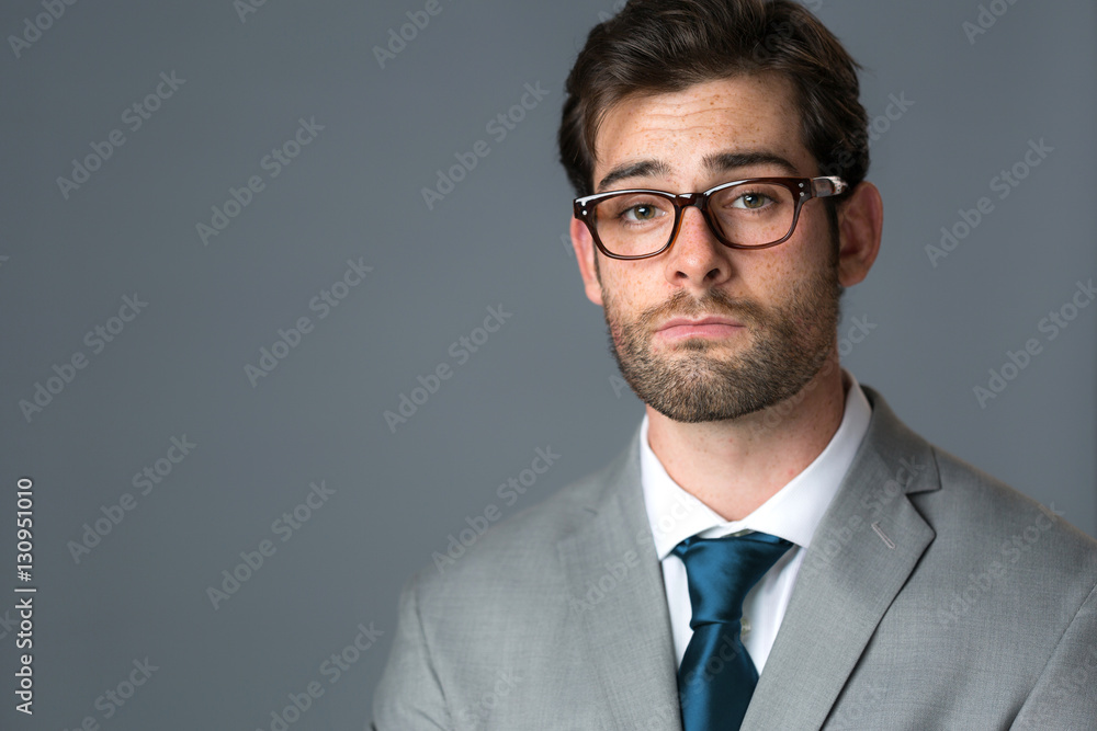 Dumbfounded expression on businessman headshot surprised confused unsure doubtful face Dumbfounded expression on businessman headshot surprised confused unsure doubtful face