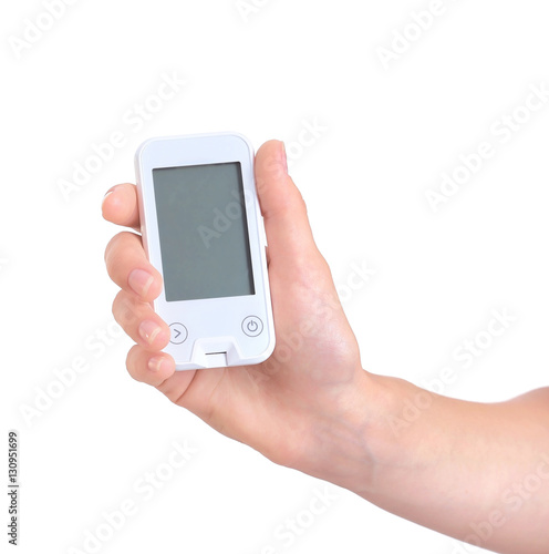 Wallpaper Mural Woman holding blood sugar level, isolated on white Torontodigital.ca