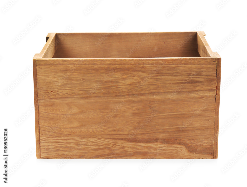 Empty wooden box on white background Empty wooden box on white background