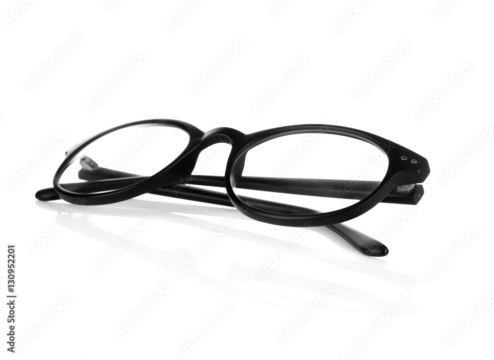 Close up view of modern glasses on light background Close up view of modern glasses on light background