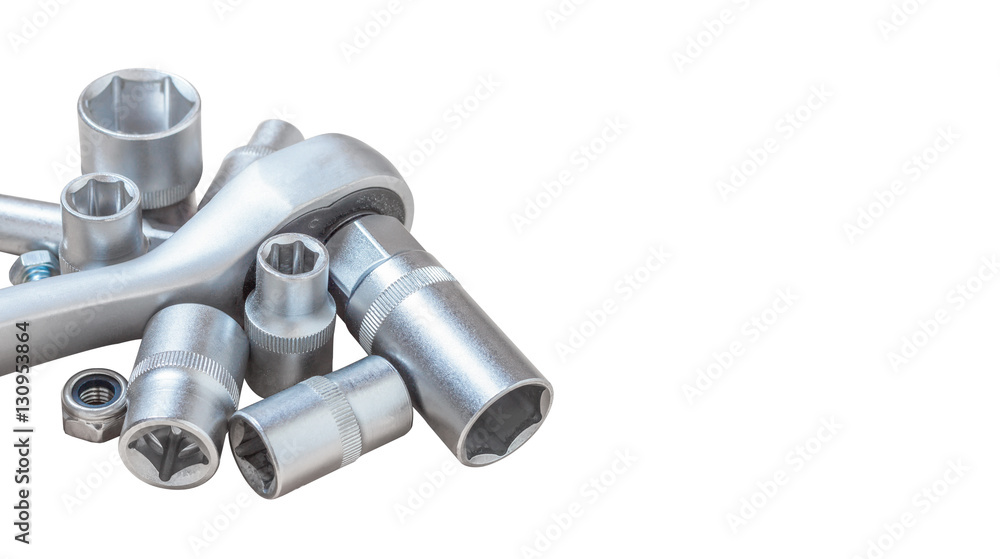 Socket wrenches isolated on white background, toolkit.
