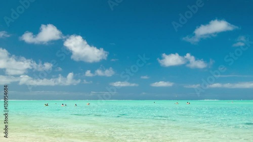 Bora Bora Island Tourist People Swimming in Tropical Clear Water Lagoon in Exotic French Polynesia wit Idyllic Sunny Weather photo