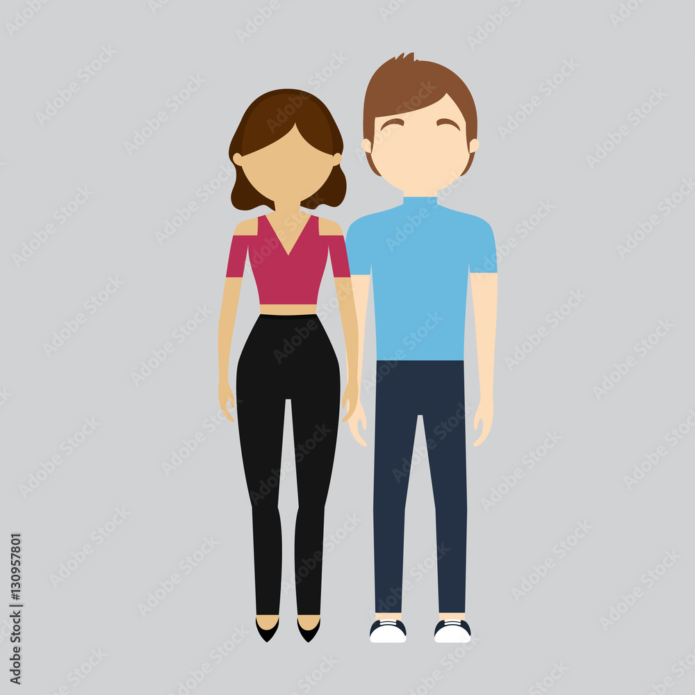 fashionable man with casual outfit and woman wearing crop top icon image vector illustration design fashionable man with casual outfit and woman wearing crop top icon image vector illustration design