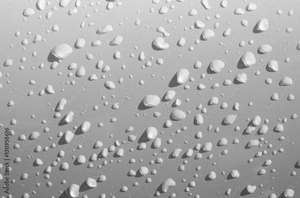 Copy space of rain drops on dirty white metal surface car abstract texture background. Copy space of rain drops on dirty white metal surface car abstract texture background.