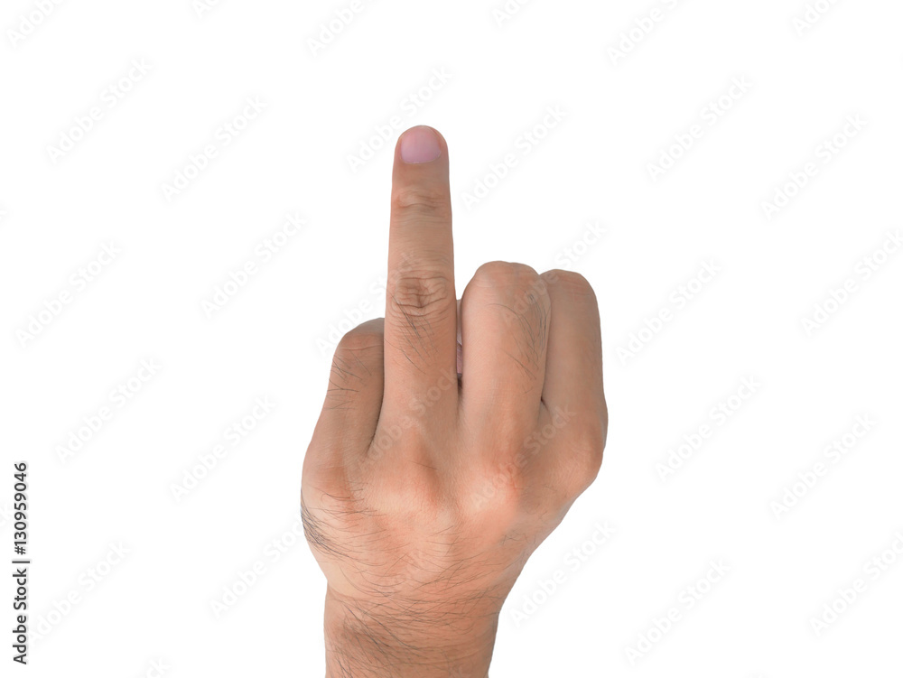 Using ring or fourth finger instead of middle finger in order to Stock  Photo