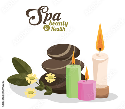 spa beauty and health hot stones scented candles vector illustration