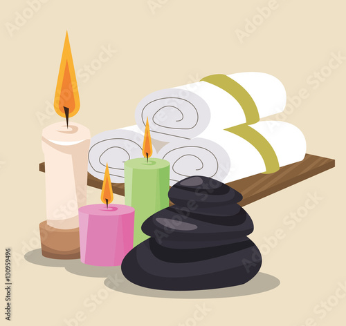 spa stones colored candles and towel vector illustration eps 10