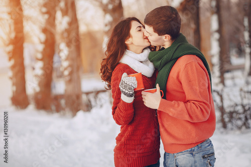 Couple love snow and cold