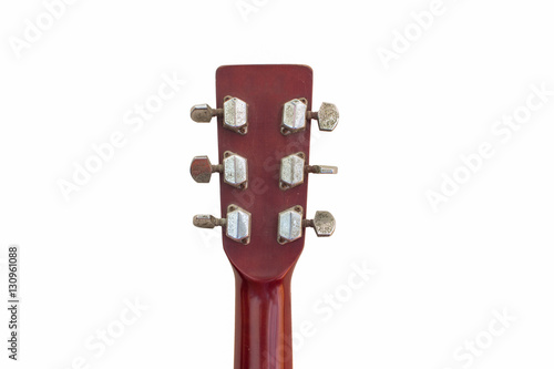 old guitar headstock isolated on white photo