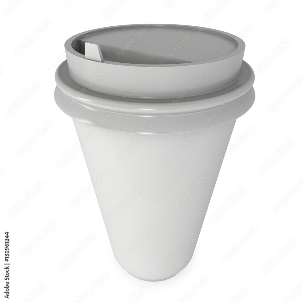 Disposable coffee cup. Blank paper mug with plastic cap. 3d render isolated on white background Disposable coffee cup. Blank paper mug with plastic cap. 3d render isolated on white background