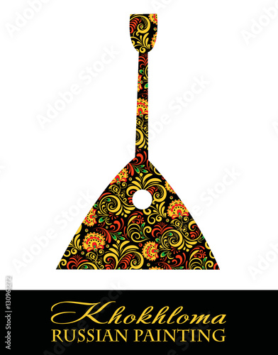Vector Russian Ethnic balalaika .Khokhloma painting , objects in national style